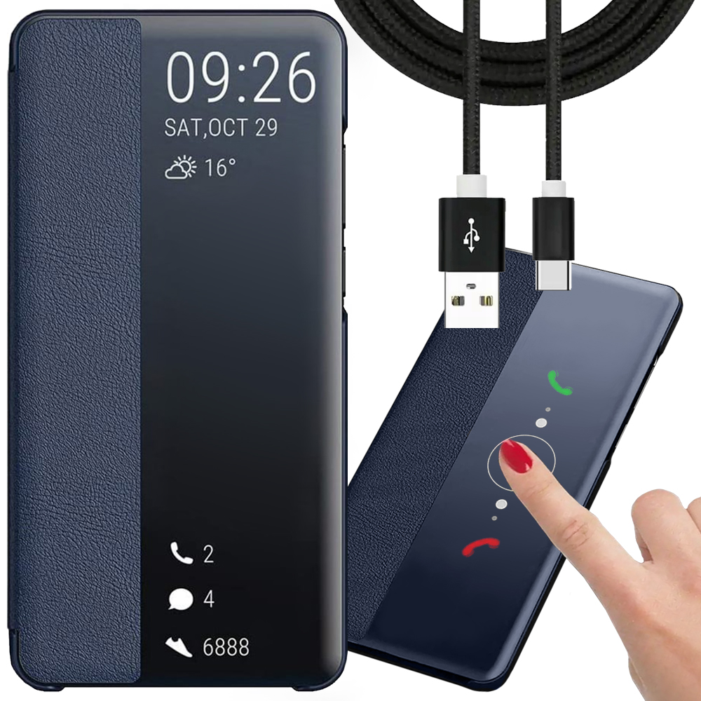 Flipové puzdro YouTab pre Samsung Galaxy S21 FE 5G SMART VIEW KOŽENÉ Púzdro tmavo modré